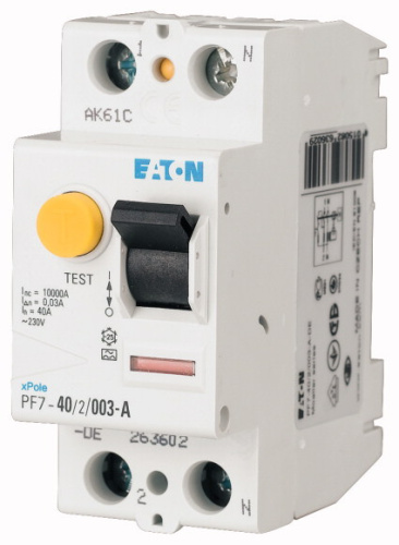 УЗО EATON PF7-40/2/003-A, 2P, 40A, 10kA, 30mA, тип A, 2M