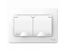 BLANCA Скрытой Установки IP44 Розетка двойная с заземлением со шторками, с крышками, 16А, 250В, БЕЛЫЙ (Schneider Electric) Systeme Electric