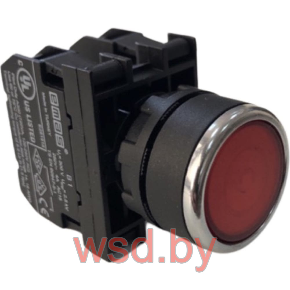 Кнопка CP, красная, с фиксацией, плоская, 1NO, 4A 230V AC15, 22mm, IP65