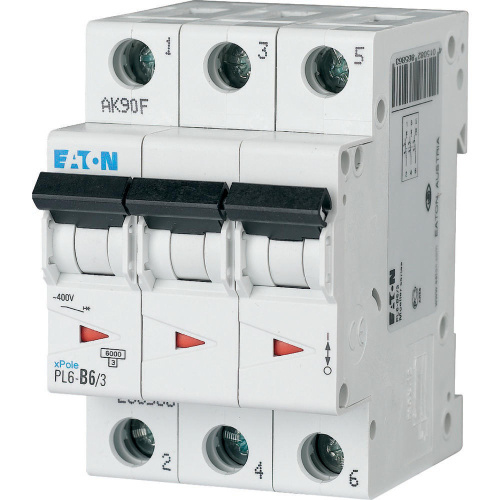 Авт. выключатель EATON PL6-D6/3, 3P, 6A, хар-ка D, 6kA, 3M