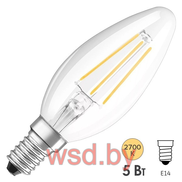 Светодиодная лампа LSCLB60D 5W/827 230V FIL E14 10X1RUOSRAM