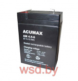 Батарея аккумуляторная Acumax AM4.5-6, T1, 6V/4.5Ah, 100(106)x70x47 HxLxW, 0.81kg, 6-9 лет