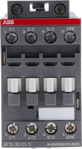 Контактор ABB AF12-30-01-11 24...60VAC/DC, 3NO 12A(28A-AC1) 5.5kW, всп.контакт 1NC (4A-AC15)