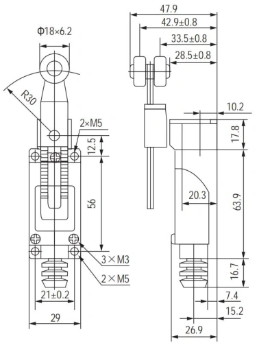 Концевой выключатель TZ-8108 с регулируемой роликовой поворотной штангой IP65 HLT фото 2 Концевой выключатель TZ-8108 с регулируемой роликовой поворотной штангой IP65 HLT фото 2