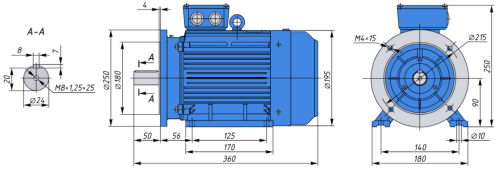 АИР90LA8  0,75кВт 750об/мин Электродвигатель IM 2081 (Комбинированный) фото 2