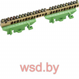 Клеммная колодка на DIN-рейку (1х25мм2 + 11х16мм2 + 13х10мм2), Зеленая