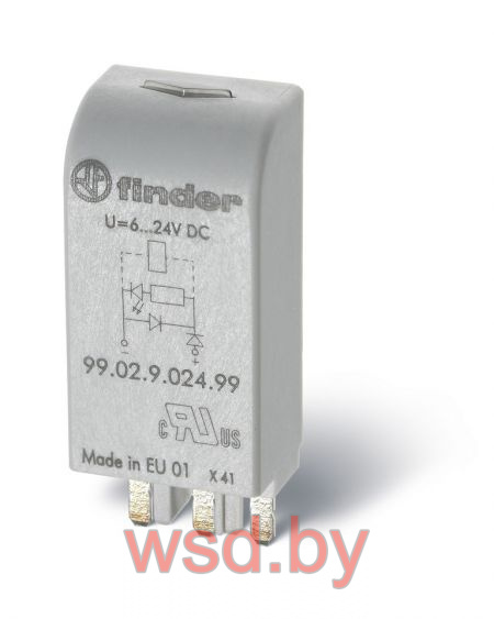Защитный модуль варистора + LED, 6…24VAC/DC, цоколи 9473, 9474, 9674 Finder. Фото N2