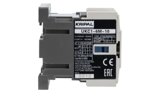 Мини-контактор UKC1-6M-10-230AC, 3P, 6A(AC-3), 20A(AC-1), 2.2kW(400VAC), Uк=230VAC, 1NO фото 2