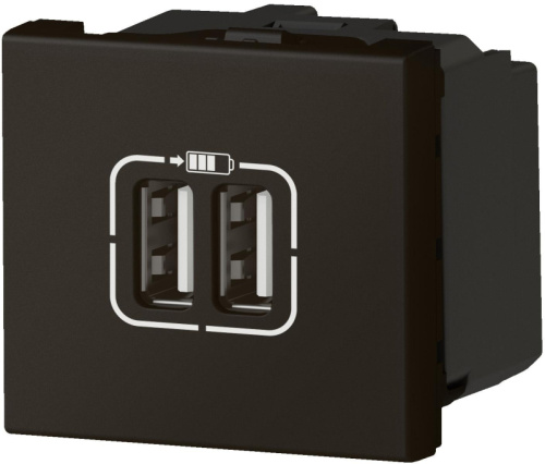 Legrand Mosaic - Розетка 2xUSB Type A, 2М, 5V, 2400mA, винт. зажимы, матовый черный
