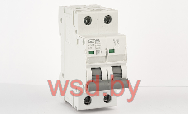 Автоматический выключатель GEYA GYM8-2P-20B, 2P, 20A, хар-ка B, 4,5kA, 2M