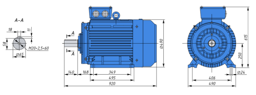 АИР250M2 90кВт/3000об/мин Электродвигатель IM 1081 (лапы) фото 2