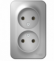 BLANCA Открытой Установки РОЗЕТКА двойная без заземления без шторок, 16А, 250В, АЛЮМИНИЙ (Schneider Electric) Systeme Electric