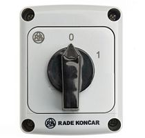 Переключатель Rade Koncar PNGBS 32 91 LK, аварийный, 2P, 32A, тип 0-1, 15kW(400VAC по АС-23), красная блокируемая в 0 рукоятка, в корпусе IP65