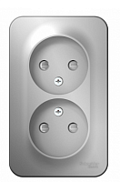 BLANCA Открытой Установки РОЗЕТКА двойная без заземления со шторками, 16А, 250В, АЛЮМИНИЙ (Schneider Electric) Systeme Electric