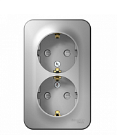 BLANCA Открытой Установки РОЗЕТКА двойная с заземлением со шторками, 16А, 250В, АЛЮМИНИЙ (Schneider Electric) Systeme Electric