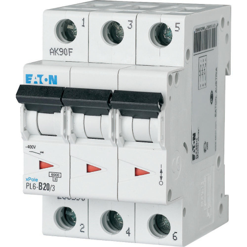 Авт. выключатель EATON PL6-D20/3, 3P, 20A, хар-ка D, 6kA, 3M