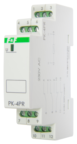 Реле электромагнитное PK-4PR-48 (промежуточное) 48В АС/DC, 8А, 2 переключающих, 2 размыкающих, 1 модуль, монтаж на DIN-рейке