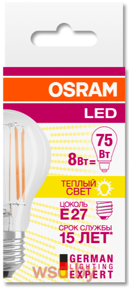 LEDSCLA75 8W/827 230V FIL E27 FS1 OSRAM Cветодиодная филаментная лампа. Фото N2