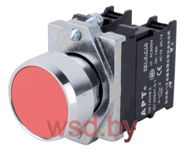 Кнопка плоская PB1S, красная, с фиксацией, без подсветки, 1NO, 6A 230VAC/24VDC, 22mm, IP65