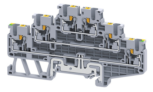 Клемма трехъярусная Connectwell CPTLG2.5 /5x102mm, push-in, 6 присоед., L/L/PE, 2,5(max 4)mm2, 20A, 500V, серая