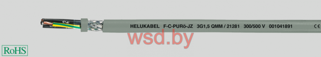 F-C PURöJZ устойчивый к порезам, хладагентам, с медным экраном, без внутр. оболочки, ЭМС, с повыш. маслостойкостью, с разметкой метража 12G1.5