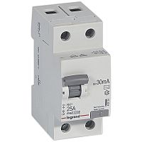 УЗО Legrand RX3, электромеханическое, 2P, 25A, 10kA, 30mA, тип AC, 2M