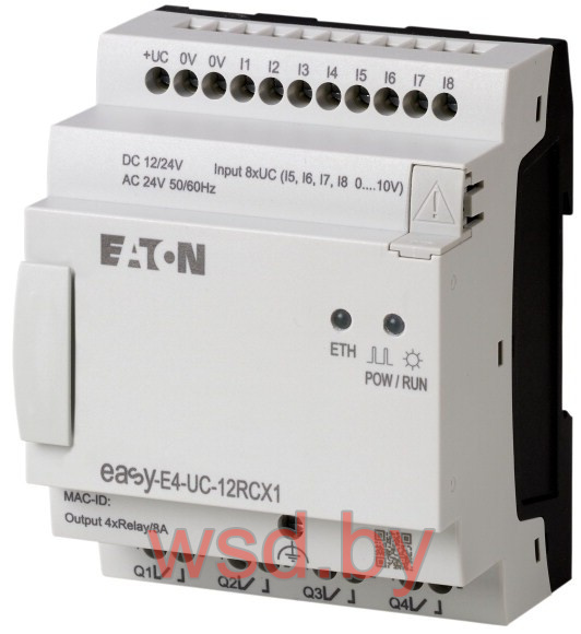 Программируемый логический контроллер EASY-E4-UC-12RCX1P, 12_24VDC/24VAC, 8DI(4AI), 4RO, RTC, Ethernet, push-in