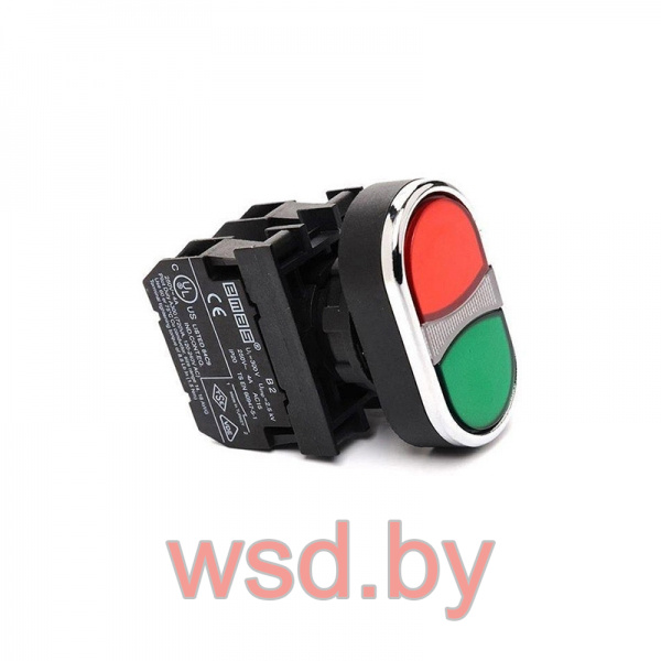 Кнопка двойная CP, красный/зеленый, марк. 0 и I, 1NO+1NC, 4A 230V AC15, с линзой, 22mm, IP65