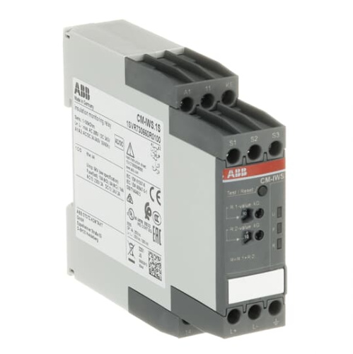 Реле контроля изоляции ABB CM-IWS.1S, 24...240VAC/DC 0...250VAC/0...300VDC 1...100kOm 10µF сброс тест память 1CO (3A-AC15) LED 22.5mm