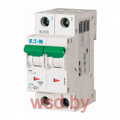 Автоматический выключатель EATON PL7-C6/2-DC, 2P, 6A, C, 10kA, 250VAC/DC, 2M