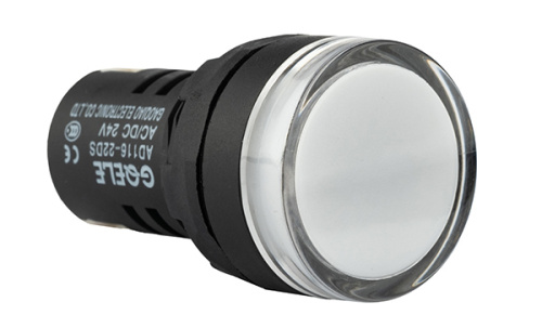 Индикатор светодиодный моноблочный GQELE AD116-22DS, белый, LED 110VAC/DC, IP65, 22mm