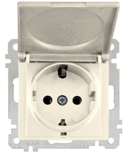 Розетка Mutlusan 2P+E, с крышкой, слоновая кость