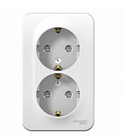 BLANCA Открытой Установки РОЗЕТКА двойная с заземлением со шторками с монтажной пластиной, 16А, 250В, БЕЛЫЙ (Schneider Electric) Systeme Electric