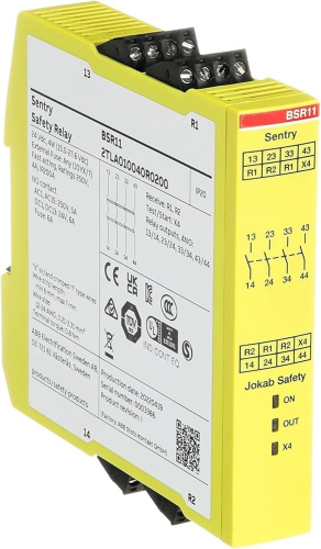 Реле безопасности ABB Sentry SSR10, 24VDC, одно/двухканальное, 3NO+1NС (5A-AC15), LED, 22.5mm