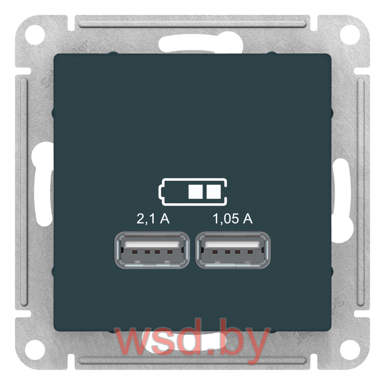 USB Розетка A+A, 5В/2,1 А, 2х5В/1,05 А, механизм, Изумруд AtlasDesign Schneider Electric. Фото N2
