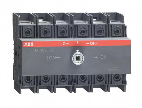 Выключатель нагрузки ABB реверсивный OT125F3C, 3P, схема I-0-II, без рукоятки