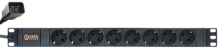 Блок розеток 19", 8 розеток Schuko, 16А, кабель питания 2м с вилкой IEC C20