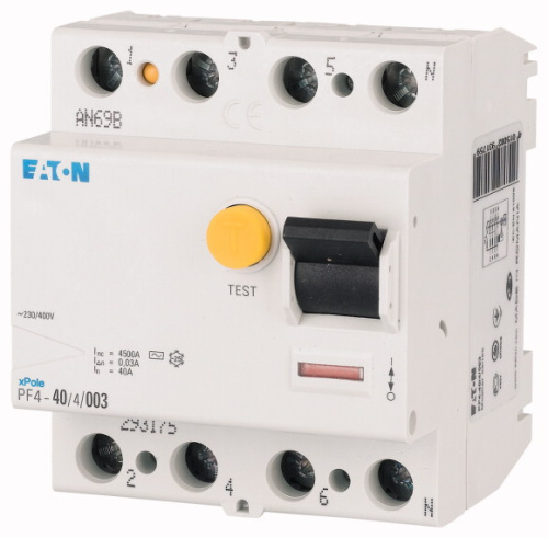 УЗО EATON PF4 4P 40A, 30мА, 4.5кА, 4М EATON