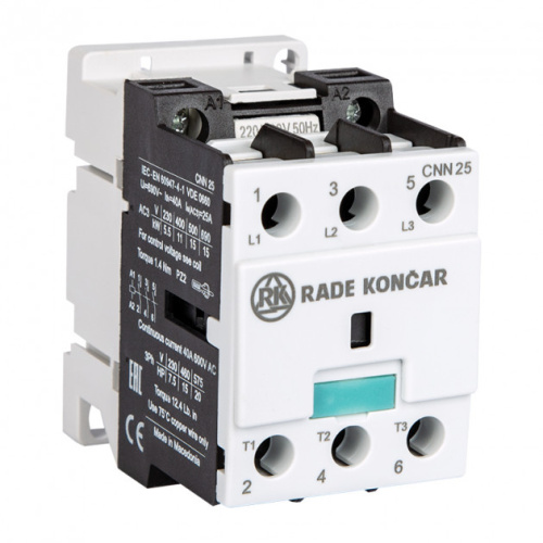 Контактор Rade Koncar CNN 25 00 220/230V 50Hz, 3P, 25A/(40A по AC-1), 11kW(400VAC), 220/230VAC