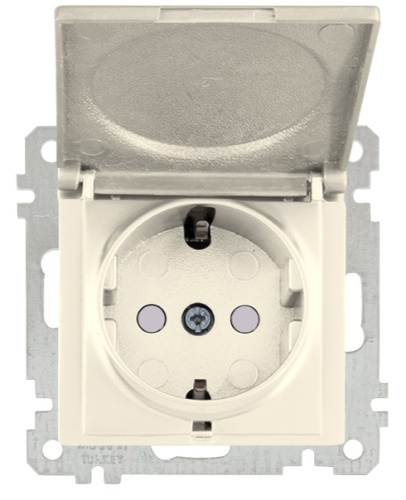 Розетка Mutlusan 2P+E, с крышкой, защитные шторки, слоновая кость