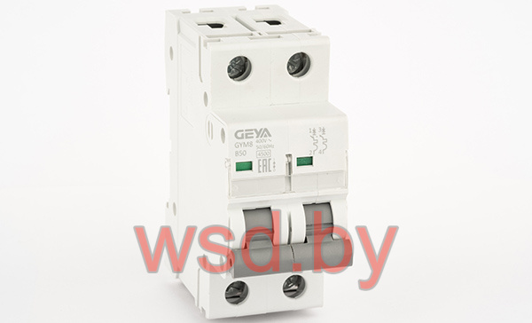 Автоматический выключатель GEYA GYM8-2P-50B, 2P, 50A, хар-ка B, 4,5kA, 2M
