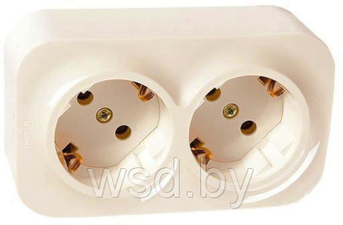 Legrand Quteo - Розетка 2x2P+E немецкий стандарт со шторками, с предварительным подключением (Слоновая кость ) Открытая установка