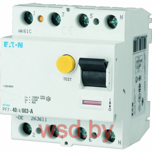 УЗО PF6-40/4/03, 4P, 40A, 6kA, 300mA, тип АC, 4M