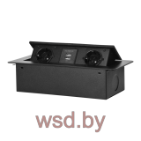 Блок розеточный встраиваемый 2хUSB 5V 2,1A + 2x2P+E со шторками, без кабеля, 3600вт, черный