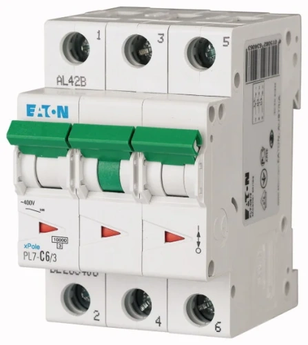 Авт. выключатель EATON PL7-D6/3, 3P, 6A, хар-ка D, 10kA, 3M