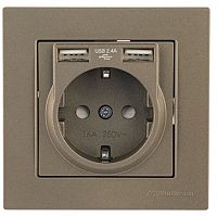 Розетка Mutlusan Rita 2P+E, с 2xUSB Type A 2,4A (однопостовой монтаж в комплекте с рамкой), антрацит Розетка Mutlusan Rita 2P+E, с 2xUSB Type A 2,4A (однопостовой монтаж в комплекте с рамкой), антрацит