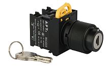 Переключатель APT PB3E, с ключом, I->0<-II, возврат, ключ выним. в 0, 2NO, 6A 230VAC/24VDC, 22mm, IP65 Переключатель APT PB3E, с ключом, I->0<-II, возврат, ключ выним. в 0, 2NO, 6A 230VAC/24VDC, 22mm, IP65