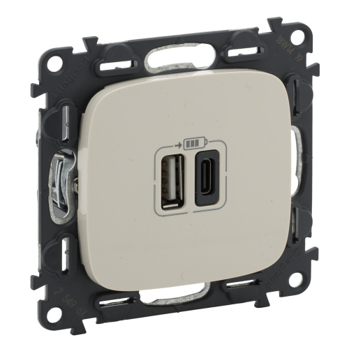 Legrand Valena Allure - Зарядное устройство 2xUSB Type A+C , 3000мА, слоновая кость (индивидуальная упаковка)