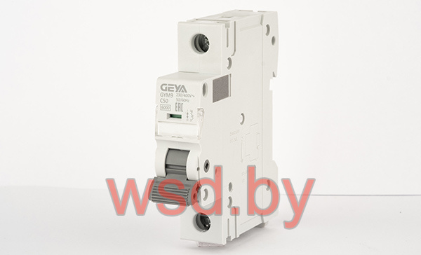 Автоматический выключатель GEYA GYM9-1P-50C, 1P, 50A, хар-ка C, 6kA, 1M