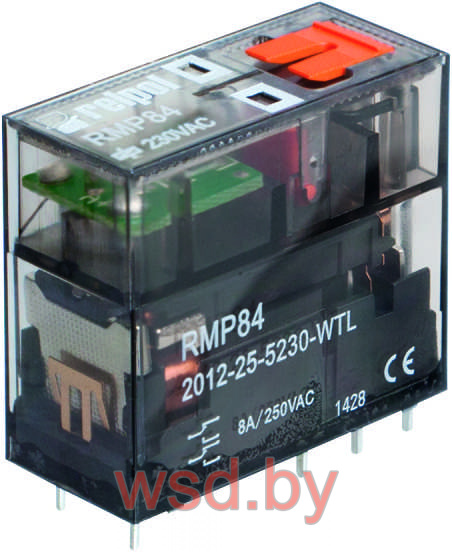 Реле RMP84-2012-25-5230-WT, 2CO, 8A(250VAC), 230VAC, мех. инд., тест- кнопка, IP40